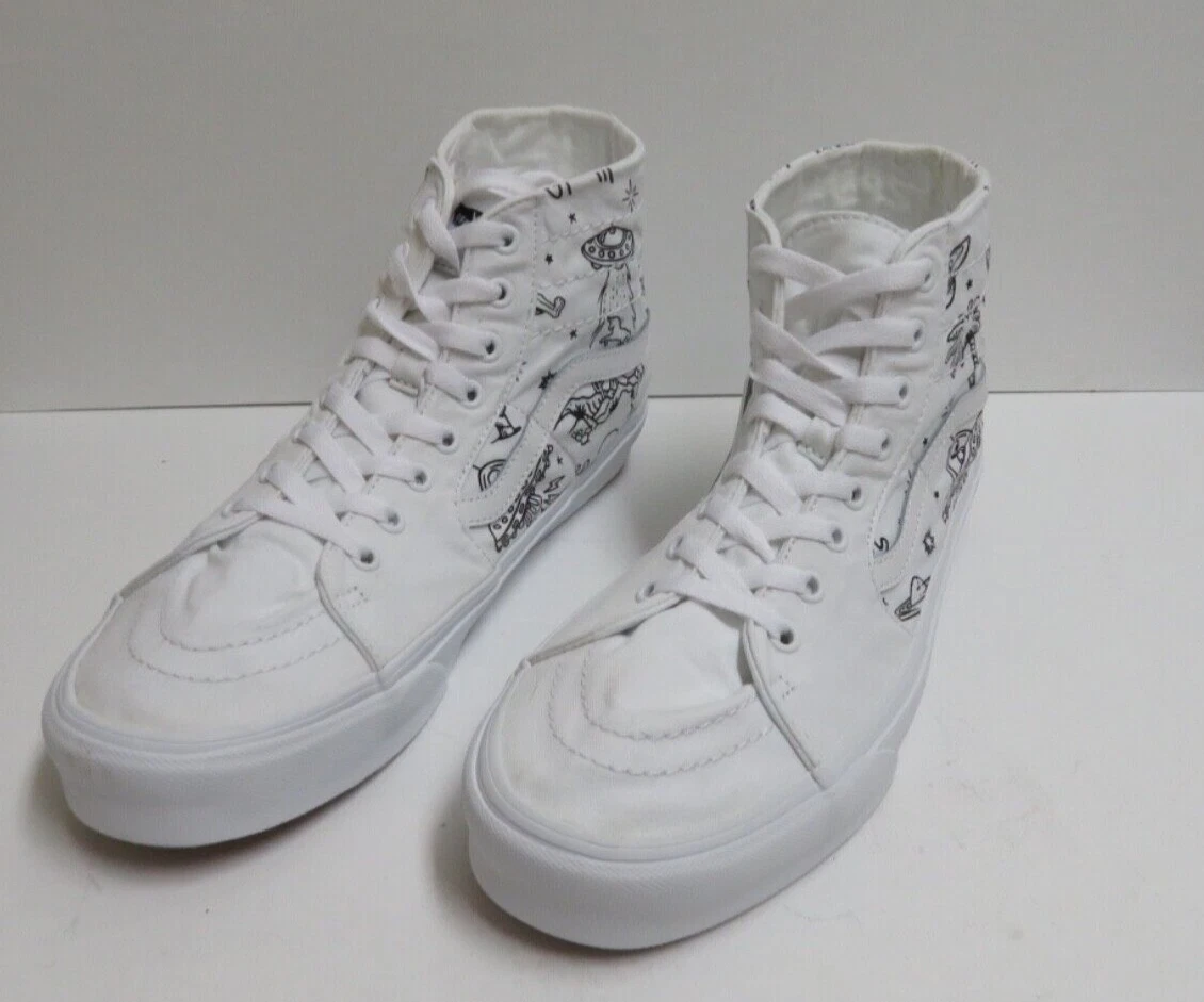 Vans SK8 Hi U Paint Space Aliens Spaceships Skate Shoes Men 12.0 Women 13.5 NWOB
