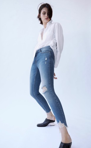 NWT Zara Z1975 MID-WAIST RIPPED SKINNY JEANS Size 34 US 2 Mid-blue |  5862/168 | eBay