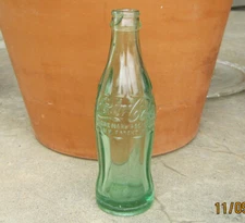 VINTAGE  COCA-COLA EMBOSSED 6 1/2 OZ. GREEN BOTTLE ~ LAWTON, OKLA.