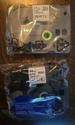 2PK 24mm (Tz 251 TZe251) & 12mm (TZe2312) Black on White Label Tape For Brother