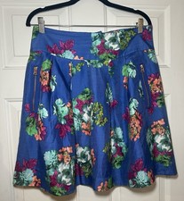 Maeve by Anthropologie Garden Days Silk Blend Pleated Skirt Blue Size 12
