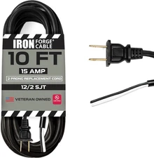 12 AWG Replacement Power Cord with Open End - 10 Ft Black Extension Cable, 2 Wi