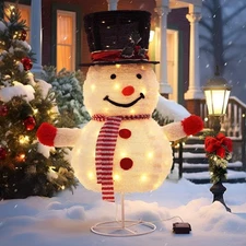 31.5 in Lighted Snowman Christmas Outdoor Decorations Collapsible Snowman with 4