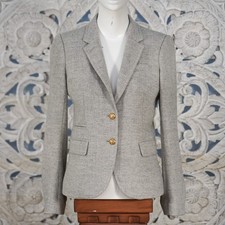 J.Crew Gray 100 Wool Blazer Jacket Size 2 Schoolboy Style Gold Buttons