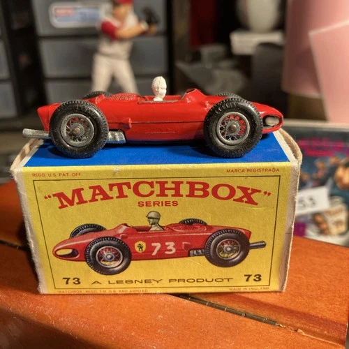 USED VINTAGE LESNEY MATCHBOX No.73 FERRARI F1 RED RACE CAR W/ORIGINAL BOX