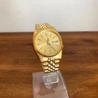 Seiko 5 7009-3110 Vintage Gold Automatic Watch Day-Date Fluted Bezel Working JP