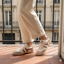 New Gola Badminton Retro Sneakers CLA548 Cream Canvas Suede Rose Pink Women 8