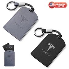 2x Tesla Key Card Holder Suede Protective Sleeve for Model 3/Y/S/X Grey + Black