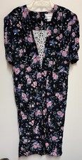 Vintage KARIN STEVENS Dark Blue Floral Midi Dress Size 8 Tea COTTAGECORE