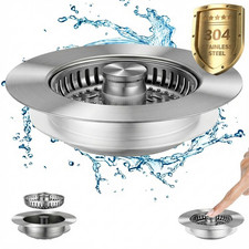 Stainless Steel 3 in 1 Kitchen Sink Drain Strainer trainer Stopper Drain Basket