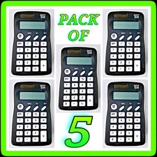🧮 5-PACK Pen + Gear 8 Digit Calculators Black ✅ BRAND NEW ✅ Teachers & Students