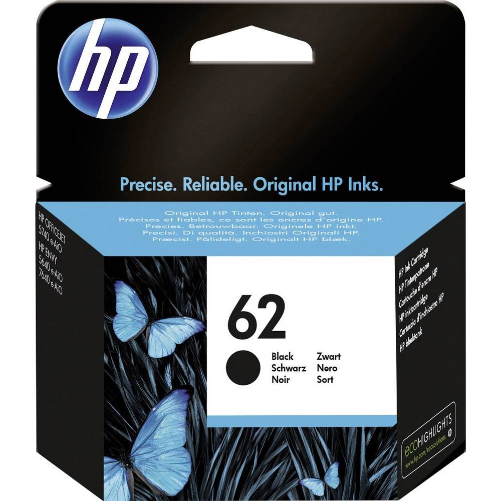 Cartouche d'encre noire HP 62 d'origine C2P04AE pour imprimantes jet d'encre Envy et OfficeJet