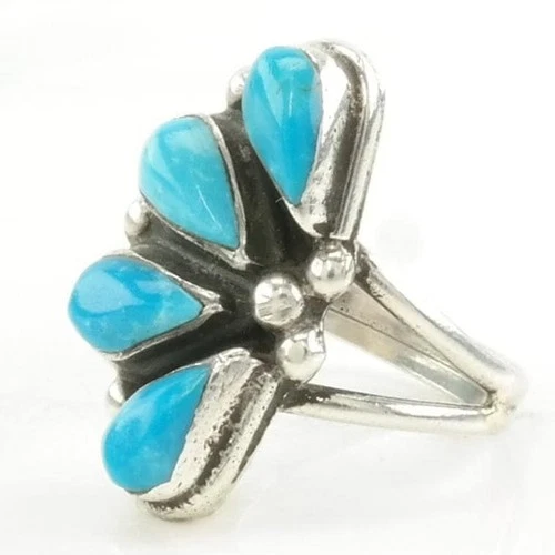 Vintage Sw Silver Ring Turquoise Teardrop Sterling Blue Size 6 1/2