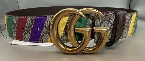 Gucci GG Marmont Supreme Striped Multicolored Belt Size 75/30 Authentic