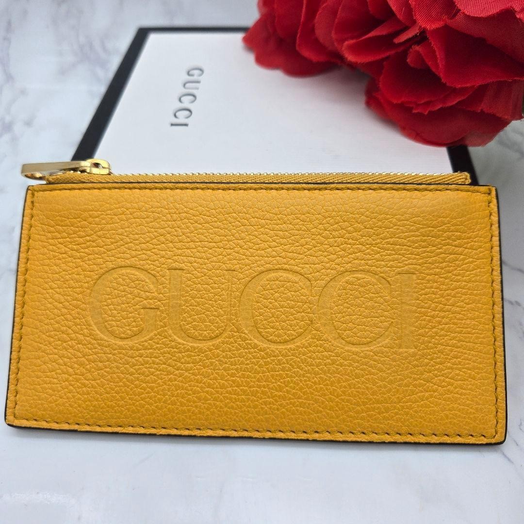 Gucci Fragment Case Coin Purse 7x14cm Leather Yellow Near Mint No Accessories