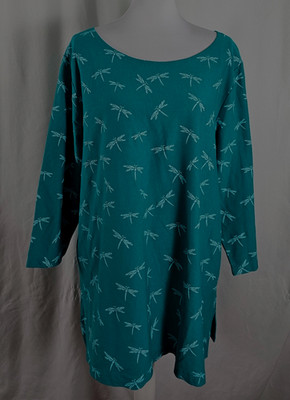 M Mac Womens Pullover Top Teal Blues Dragonflies Pure Cotton 2X