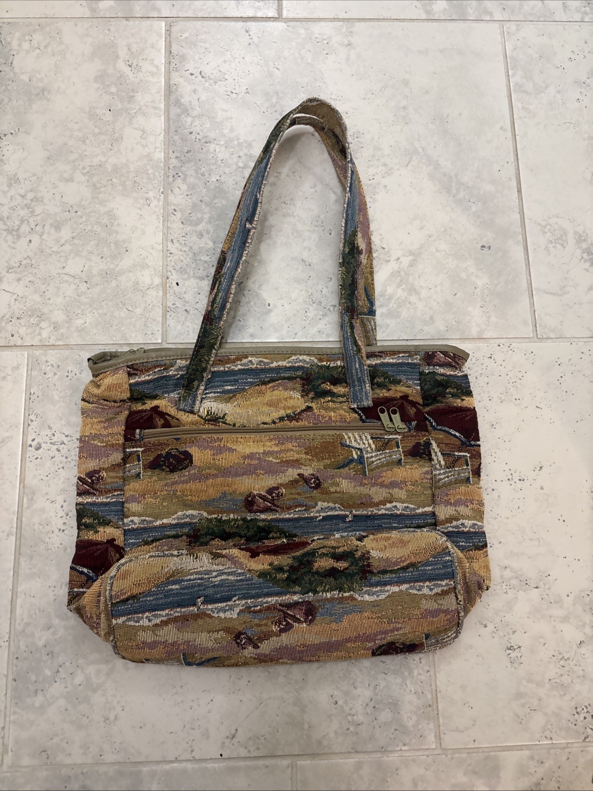 Jade Tapestry Large Beach Tote with Zip Outside Compartments for Summer