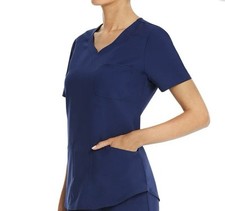 Scrubstar Women's Core Essentials Sweetheart V-Neck Scrub Top Navy Blue M NEW