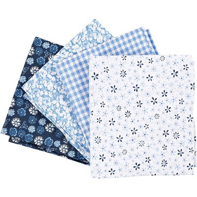 Patchwork Fabric, Blue, Size 45 x 55 cm, 100 g, Pack of 4 creotime (US IMPORT)