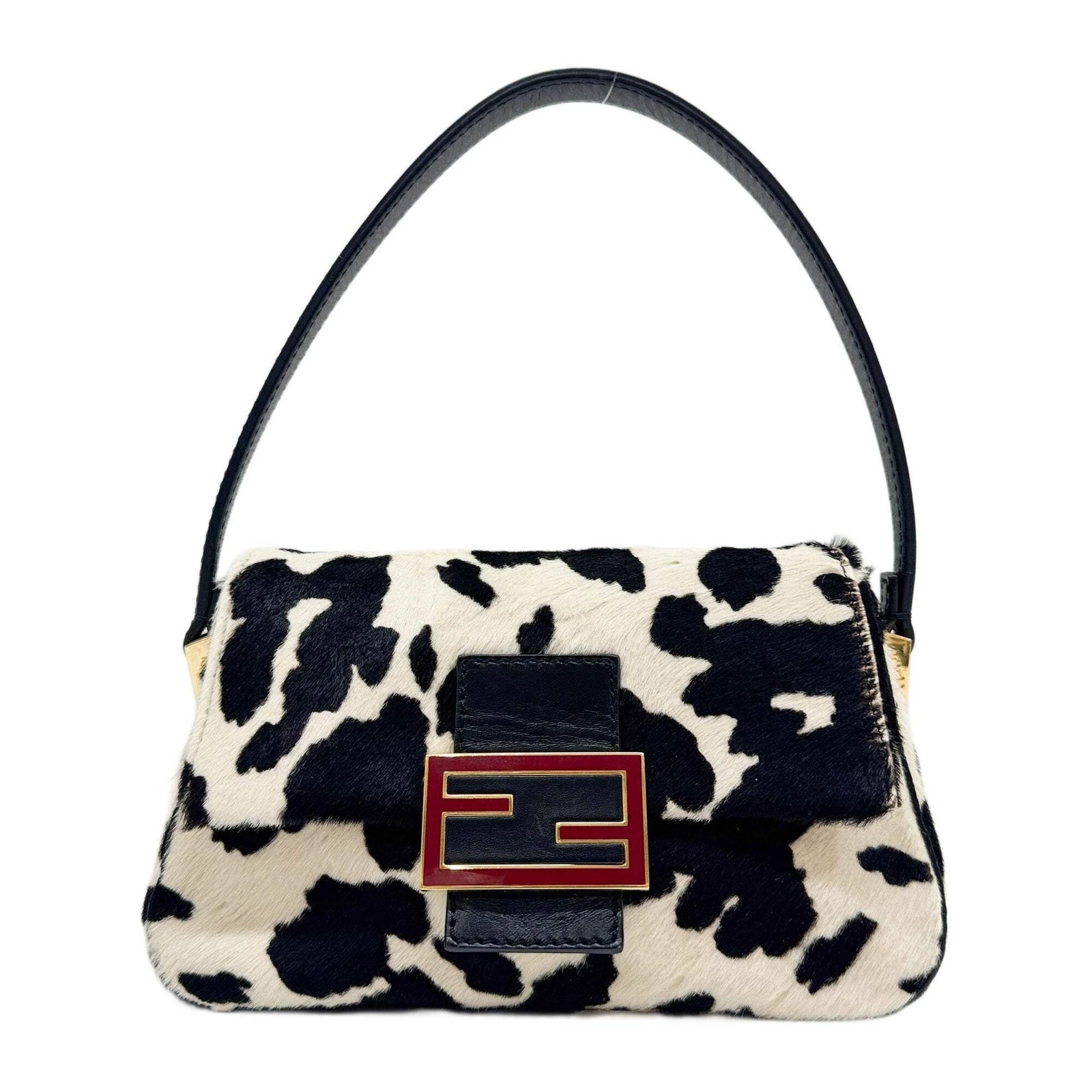 Fendi — FENDI Mini Mamma Baguette Black & White Cow Print Pony Hair Shoulder Bag