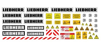 Bagger Kran Liebherr Baufahrzeuge Baumaschine Warnzeichen - Aufkleber-Set - 1:32