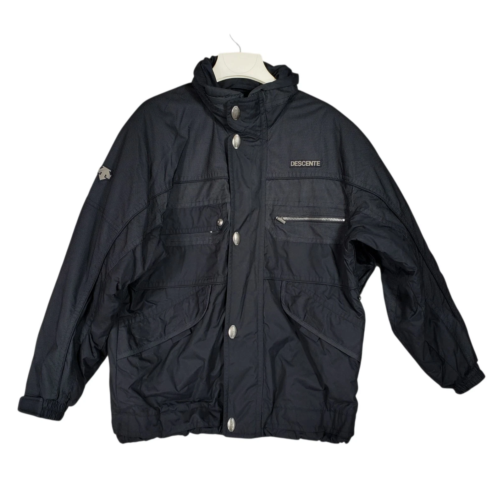 Descente Ski Jacket Mens L Black Insulated Snow Coat Zip Snap Performance Nylon