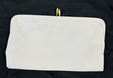 Vtg White Clutch Purse Kiss Closure England Mid-Century Evening Satin Interior