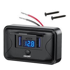 Car Fast Charger Socket Power Outlet On-Off Switch Dual USB QC3.0&PD Port 12-24V