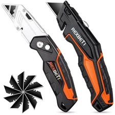 Utility Knife 2-Pack, SK5 Retractable Box Cutter with 18 Blades, Blade Storage