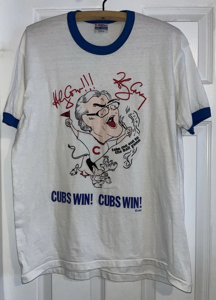 Vintage Ringer 1985 Chicago Cubs Win Harry Carey Hanes T-Shirt Size XL USA - Image 3 of 4