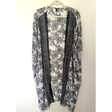 Lane Bryant Blue Floral Kimono Top Open Front Cover Up Lightweight Sheer Sz OS