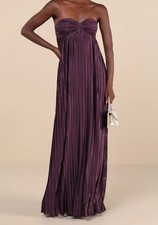 NWT Lulus Whimsical Beauty Dark Purple Satin Plisse Strapless Maxi Dress Size L