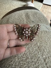 Gold Tone Filigree Butterfly Brooch Pin Pink ...