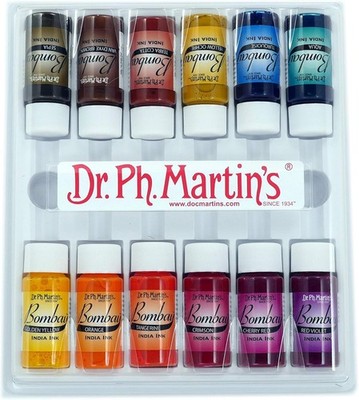 Dr. Ph. Martin's Bombay India Ink Bottles ~ 0.5 oz ~ Set of 12 Series #2 ~ NEW