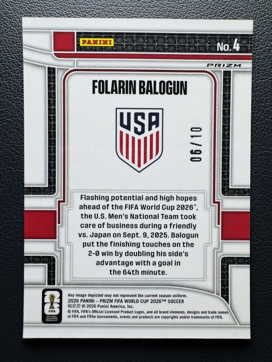 2026 Panini Prizm World Cup Folarin Balogun Scorers Club Celestial GOLD /10 USA view 2