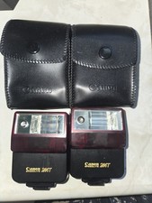 2 Vintage Canon Speedlite 244T Shoe Mount Flashes with CASES FOR PARTS ONLY