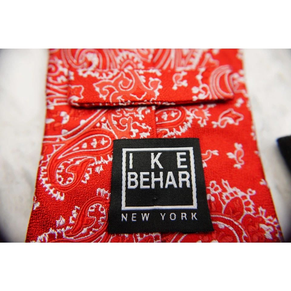 Corbata Ike Behar roja cachemira para hombre 60" x 3,5" pulgadas Foto 4 de 4