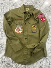 BOY SCOUTS OF AMERICA BSA OLIVE GREEN OFFICIAL UNIFORM SHIRT VINTAGE 647