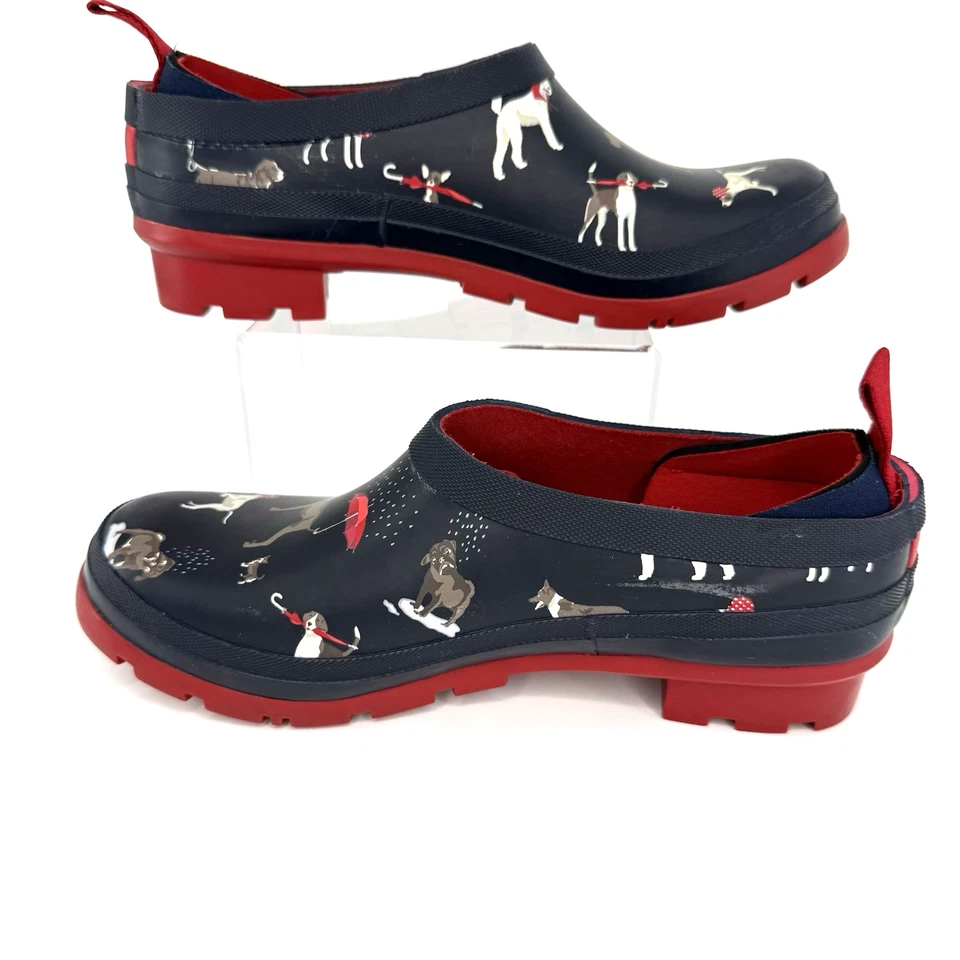Zuecos de jardín Joules para mujer talla 7 con estampado de perro impermeables zapatos sin cordones azul marino rojo Foto 2 de 4