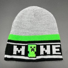 Minecraft Hat Mens One Size Gray Creeper Face Beanie Cap Knitted Outdoor Winter