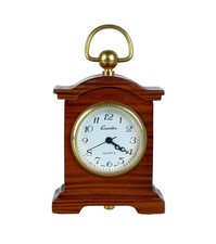 Quartex Wooden Miniature Mantel Desk Clock Brass Loop Handle 2" Tall