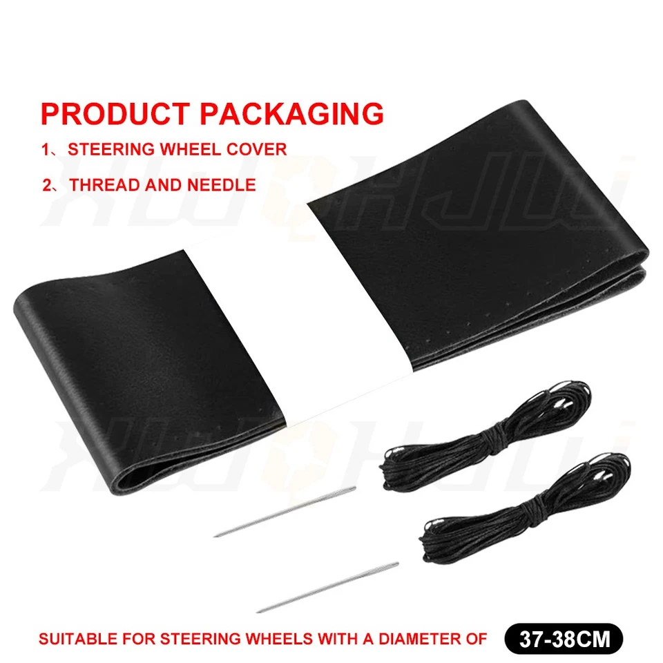 Capa de volante de carro de couro preto carbono 15"" para Mercedes Benz C300 E350 - Imagem 2 de 4