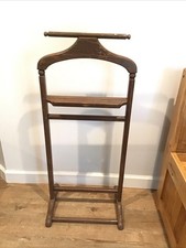 Vintage Wood Valet Butler Suit Jacket Stand w/Cufflink Tray Distressed Rustic