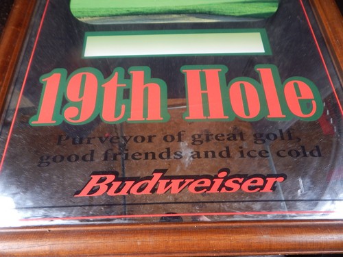 Miroir de golf BUDWEISER 19ème trou encadré 26x20 enseigne de bar à bière Bud RARE !!!! - Photo 2/4