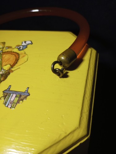 VTG Wooden Purse Handbag Lucite Handle Decoupage Octagonal With Butterfly Clasp - Picture 10 of 21