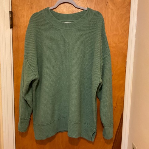 Aerie Woman's Knit Sweater Green Sz M Oversized Pullover Cotton Blend Crew Neck