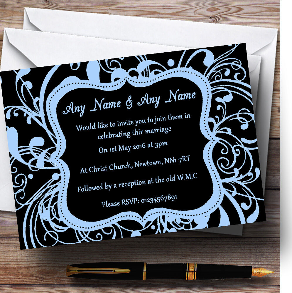 Black & Blue Swirl Deco Personalised Evening Reception Invitations Specjalna cena tania