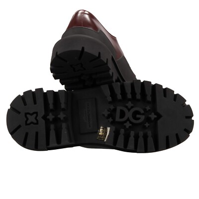 DOLCE & GABBANA DG Logo Leather Lace Boots Shoes Bordeaux Black 42