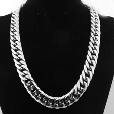 Heavy 19/21mm Silver Cut Curb Cuban Link Men Chain 316L Stainless Steel Necklace