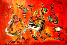 JAZZ MUSIC  IMPRESSIONIST   ORIGINAL OIL  PAINTING BY KAZAV